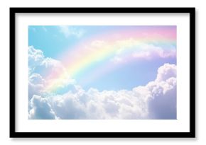 A pastel-colored arc stretches across fluffy clouds where a devoted dog waits patiently at the end on a day dedicated to honoring beloved pets at the rainbow bridge