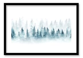 Seamless pattern with foggy spruce forest. Fir trees isolated on white background.