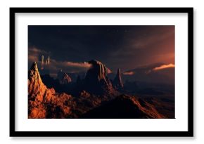 Mars, panorama of Mars, Martian landscape at sunset, alien landscape. 3d rendering.