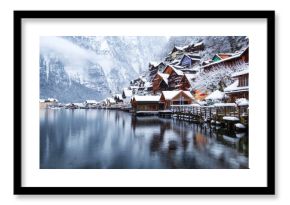 Hallstat village in the Austria. Beautiful village in the mountain valley near lake. Mountains landscape and old town. Travel - Austria