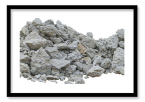 A large pile of rubble consisting of various sizes of broken concrete pieces, ideal for construction or recycling purposes