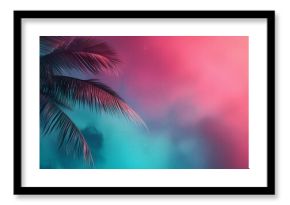 a palm tree with a colorful sky in the background