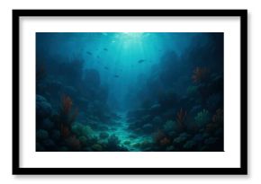 Underwater Scene with Colorful Coral and Sunlit Reflection