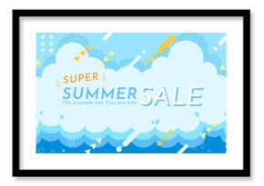夏の海と空の、ポップでかわいい、背景素材 ( フレーム　見出し　タイトル　夏休み　サマーセール　海　空　雲 ) 