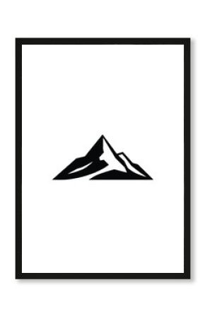 Minimalist black silhouette mountain peak logo icon, vector style. Solid black shape, geometric shapes, clean lines, isolated on a white background. 