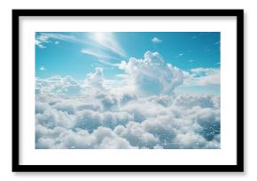 An aerial view of fluffy white clouds with a faint network of data connections revealed, A vast expanse of clouds revealing hidden data streams and connections