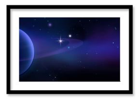 Space planet nebula background - deep cosmos scene with glowing celestial bodies, mysterious starlight, ethereal clouds and luminous comets. Astronomy intergalactic landscape. Universe exploration.