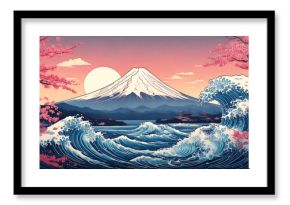 富士山　海　和紙　生成AI　背景