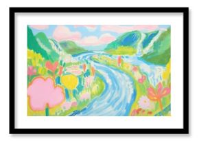 River painting art backgrounds.