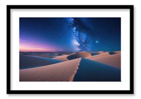 Beautiful desert landscape at night with starry sky in the UAE