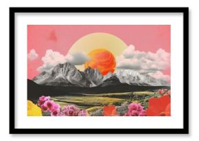 Collage Retro dreamy nature landscape mountain outdoors.