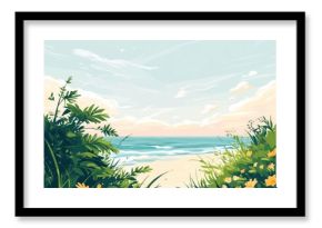 Summer beach background illustration landscape horizon.