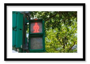 pedestrian stop sign red light for signal to people to waiting and stop crossing the road in Taiwan