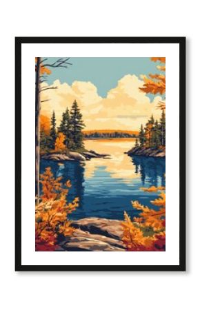 Michigan Illustration: Isle Royale National Park and Islands on Lake Superior Shoreline