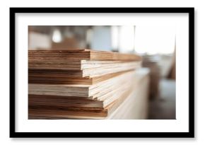 Stacked plywood like stories in a well-lit art forest, showcasing nature’s sturdy secrets.