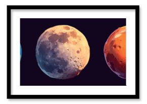 planets cartoon set. planet sun earth moon mars jupiter, solar system space astronomy universe science vector illustration