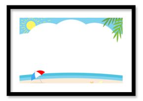 夏の海、ビーチと太陽とヤシの葉
