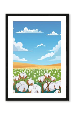 Vast cotton field under blue sky with clouds