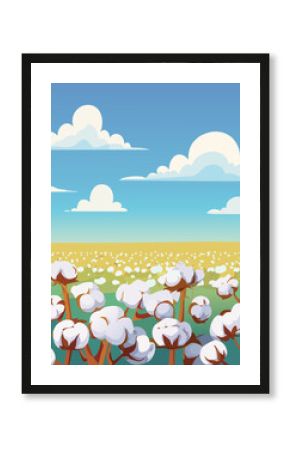 Vast cotton field under blue sky with clouds