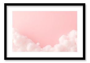 Soft pink background with fluffy white clouds at the bottom