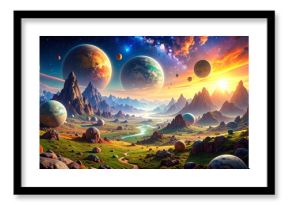 Majestic cosmic landscape with planets