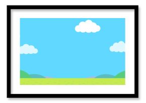 青空とたくさんの雲と草原の横長のシンプルなイラスト