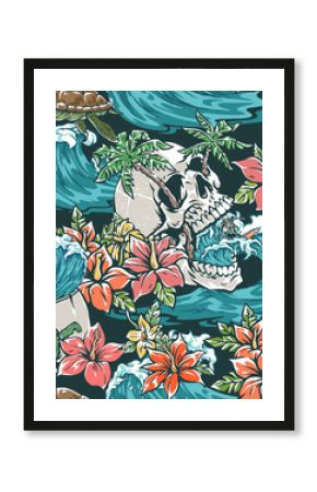 Tropical skulls with surfing vibes