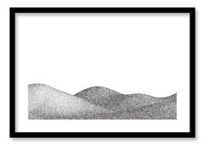 Mountain stipple texture landscape. Abstract rock border hill, volcano, snow mountain halftone grain effect. Dotted terrain dotwork style. Vector graphic vintage illustration