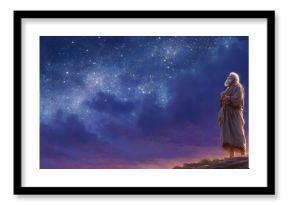 Abraham's Faith in God's Promise: Abraham stands on the steppes, looking up at the stars, believing in God's promise.