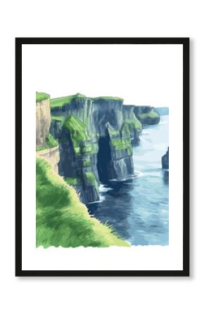 Cliffs of Moher. Cliffs of Moher watercolor vector illustration