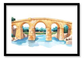 Pont du Gard. Pont du Gard watercolor vector illustration