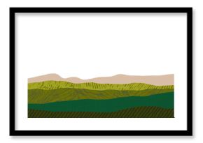 Agriculture field background with collage texture papers. Hand drawn organic pencil texture banner design. Rise, wheat or tee landscape abstract background. Countryside banner with scribble texture.