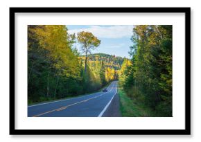 Hills and trees along the Gunflint Trail in northern Minnesota on a sunny fall afternoon