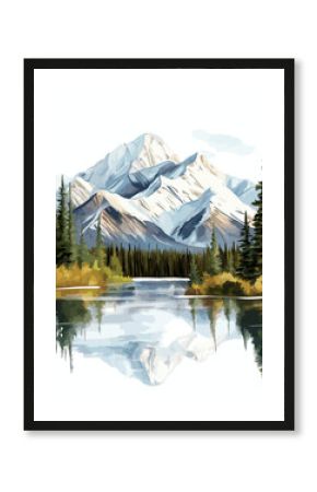 Denali National Park. Denali National Park hand drawn watercolor illustration