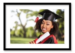 Happy portrait young woman on graduation for celebration