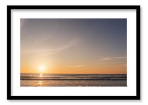 Sunset, Sky cloud background over sea in the Evening with Orange, Yellow Gold sunlight sun dawn in Golden hour and Dramatic fluffy, Horizon morning sunny sunrise sea Summer sky landscape, Dusk sky