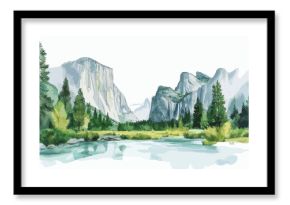 Yosemite National Park. Yosemite National Park hand drawn watercolor illustration