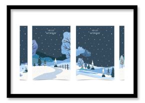 Winter night background with pine tree in forest for Merry Christmas and happy new year invitation card