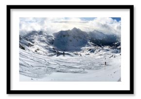 Panorama of winter mountain landscepe with ski slope in Autria Alps, Obertauern