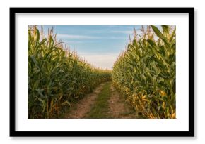 Trail winding through a dense corn plantation.