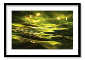 Abstract close-up of green and yellow light ripples on water. Concept Abstract Water Light Art, Green and Yellow Light, Rippled Water Close-Up, Colorful Reflections, Macro Light Texture