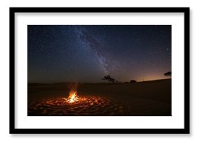 Milky Way Shimmers Over a Beach Campfire, evoking a sense of isolation