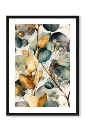 Watercolor botanical seamless pattern with eucalyptus leaves. Floral design for textile, wallpaper, wedding invitation, wrapping paper, fabric.