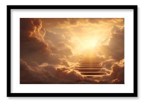 A divine stairway leading up through the clouds to a heavenly golden light.