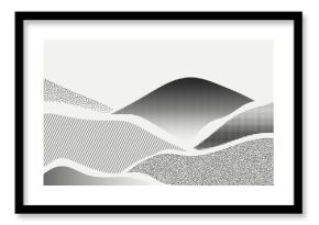 Minimal halftone mountain vector background with black and white dotted landscape waves — modern abstract design for creative artwork, posters and decorative scenes