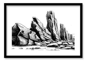 Coastal slate formations: engraved jagged rock design for nature prints
