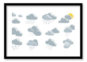 Weather icons collection: cloudy, rainy, and sunny day elements