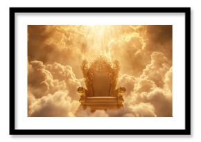Seat or golden throne is in heaven in the middle of a cloudy landscape