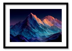 Abstract low poly mountain landscape with colorful gradient lighting at sunset