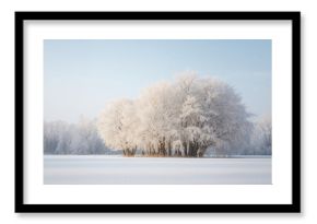Deciduous trees blanketed with snow during winter, emphasizing seasonal change